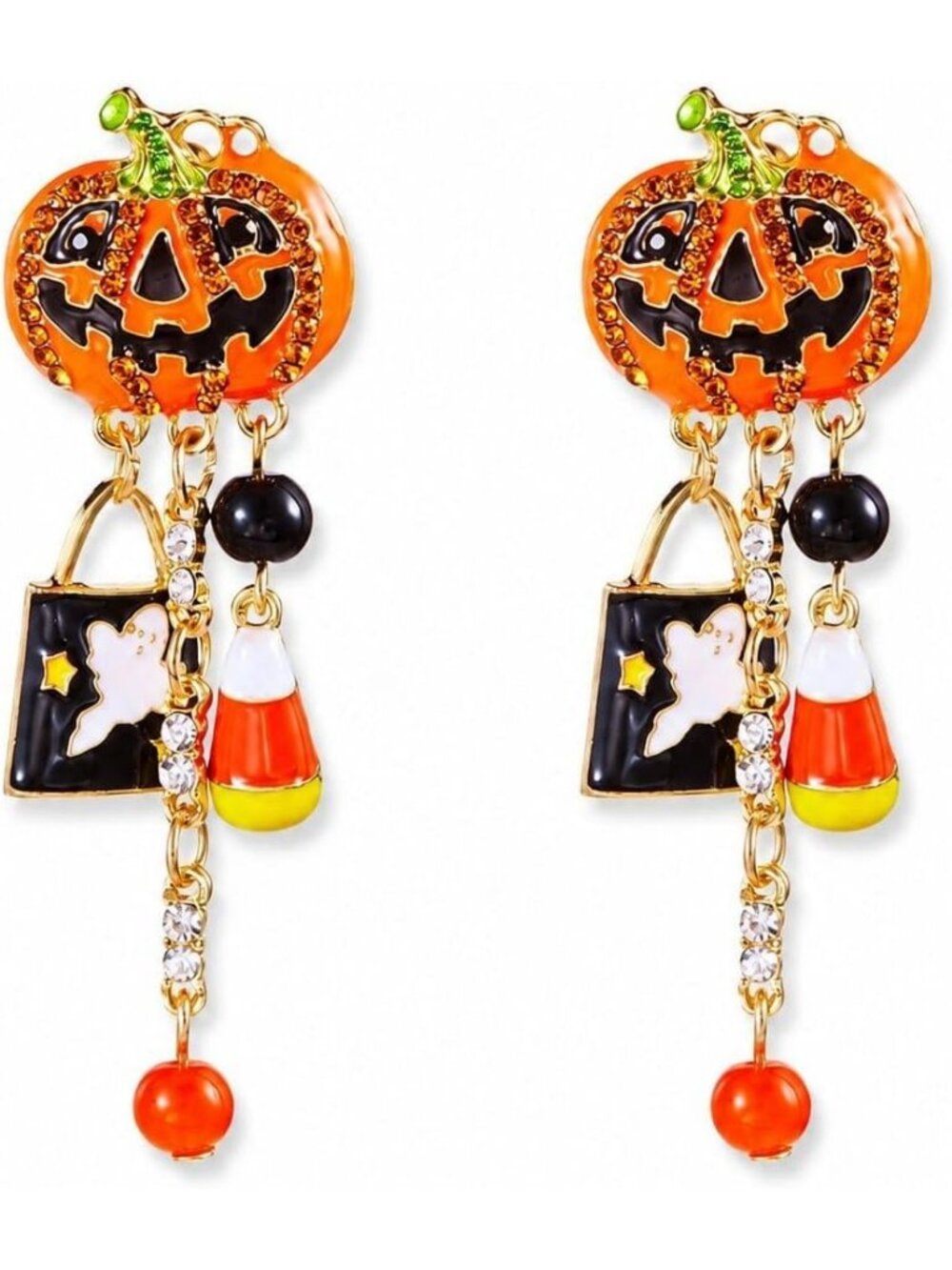 Women's Orange Ghost Pumpkin Halloween Costume Earrings Dress Up Jewelry
